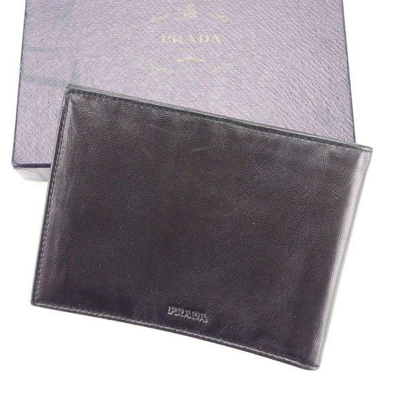 Prada Wallet Purse Bifold Logo Black Mens Authentic Used T3523 - Picture 1 of 6